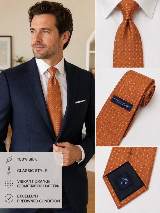 Tasso Elba Other - Tasso Elba 100% Silk Tie Orange Geometric Dot Pattern Classic Men's Necktie